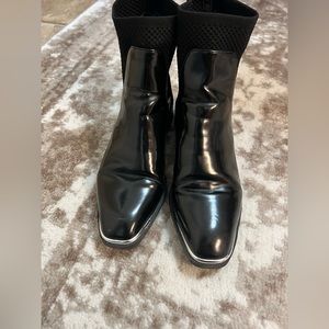 Zara Flat Sock Black Ankle Boot, Square toe Size EU 37